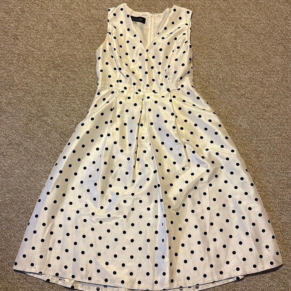 Evan Picone Black Label White Dress with Black Polka Dots